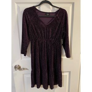 Tacera Purple and Silver Long Sleeved Striped Dress